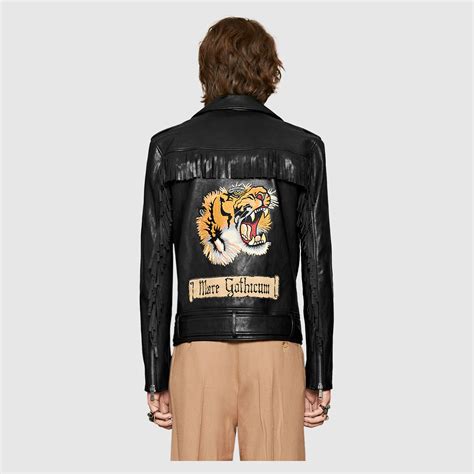 gucci men's leather jacket|gucci tiger leather jacket.